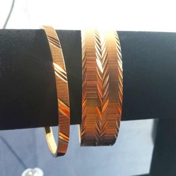2 Vintage Monet Gold Tone 9" Bangle Bracelets Diamond Cut Texture Signed